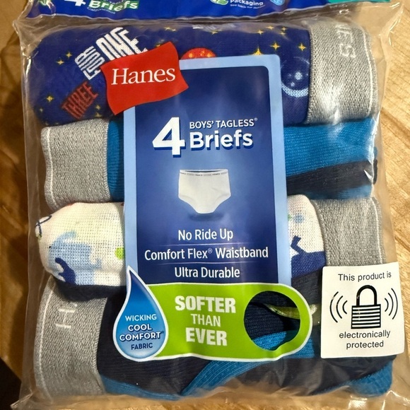 2 packages Hanes Boys' Tagless Briefs - Blue, Gray, White. 4T and size Small. - Picture 2 of 7
